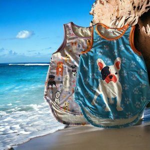 Set of 2 Old Navy Sunshine Swing Girls Dogs Tank Top Size 14 Purple & Blue